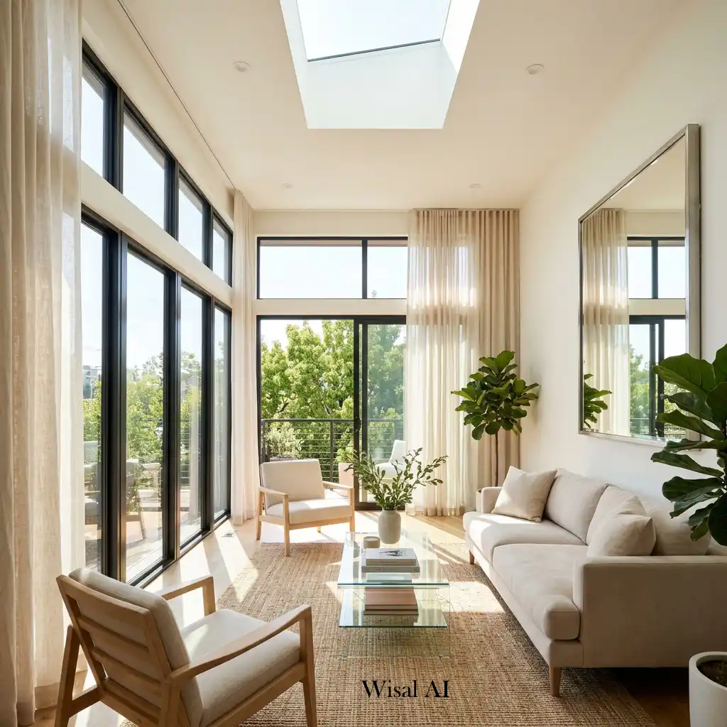 Bright living room with large windows and abundant natural light increasing home value.