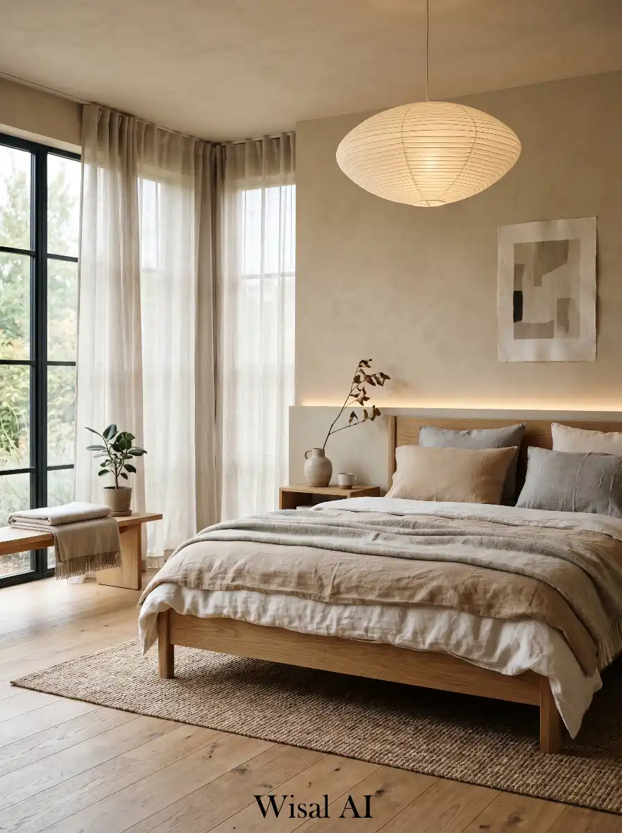 Minimal Japandi Bedroom with Natural Wood Warmth
