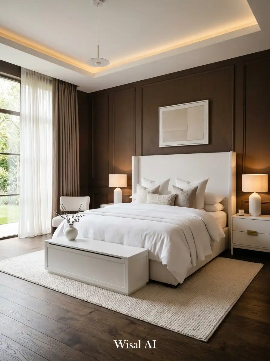 21. Mocha Walls with Pure White Luxury Bed