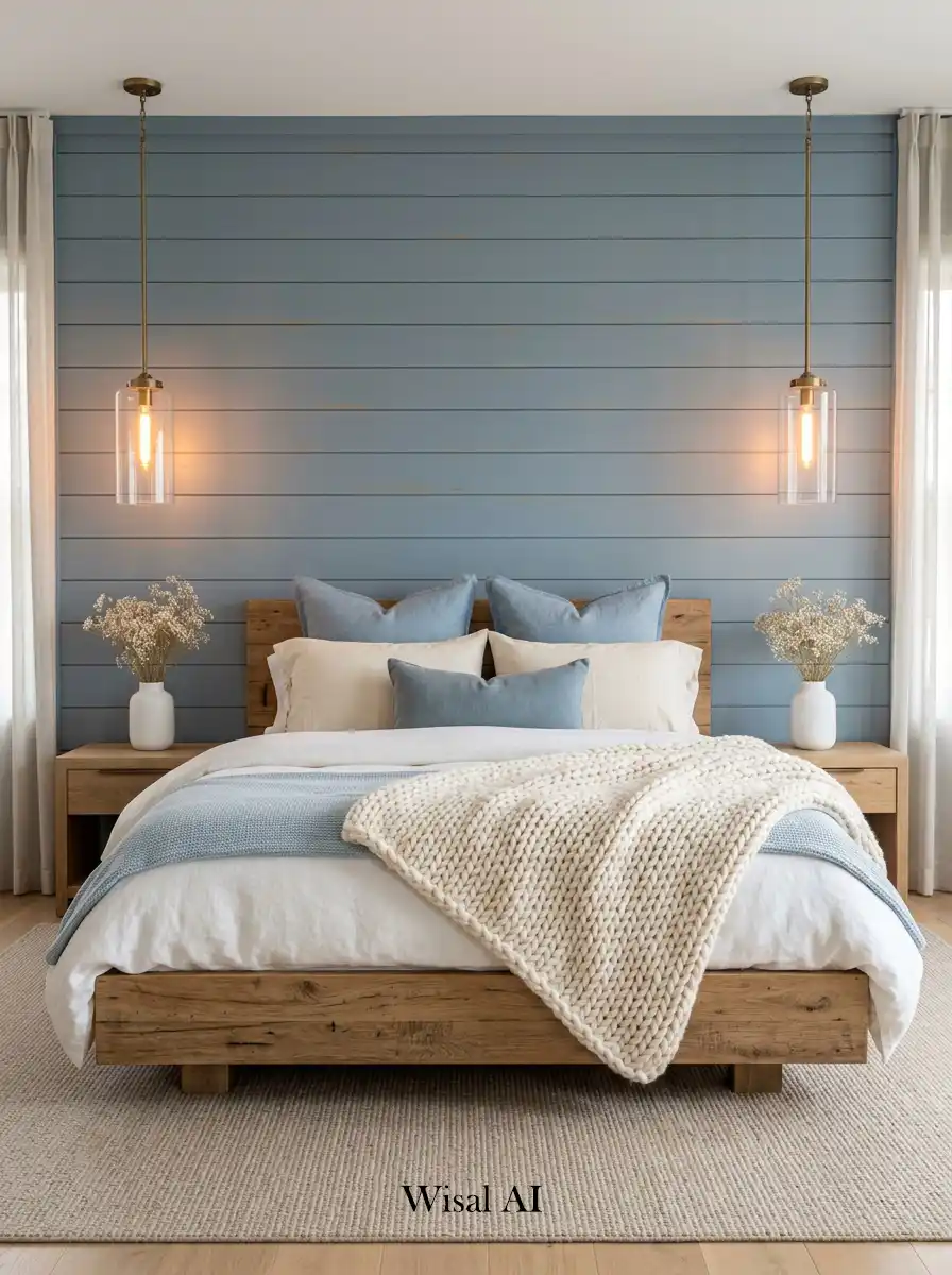 1. Serene Sanctuary: Coastal Cottage Bedroom with Weathered Blue Shiplap