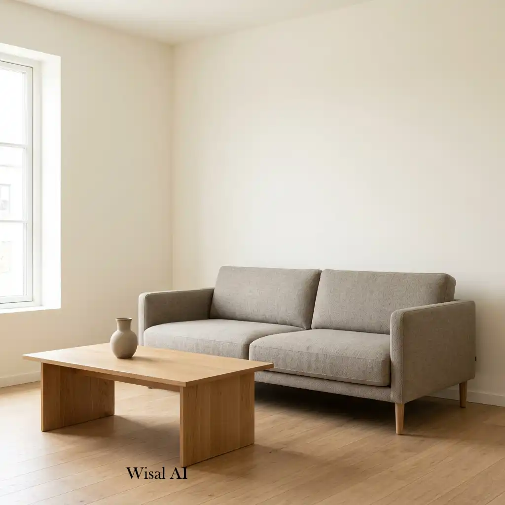 Warm living room designed with a balanced neutral color palette and cozy furnishings.