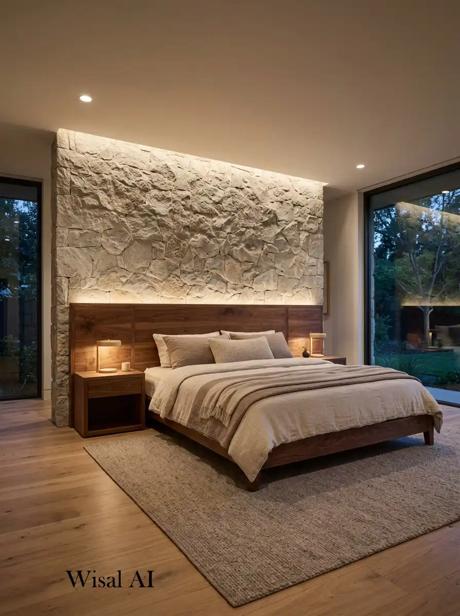 Tactile Stone & Walnut Balance Bedroom Idea