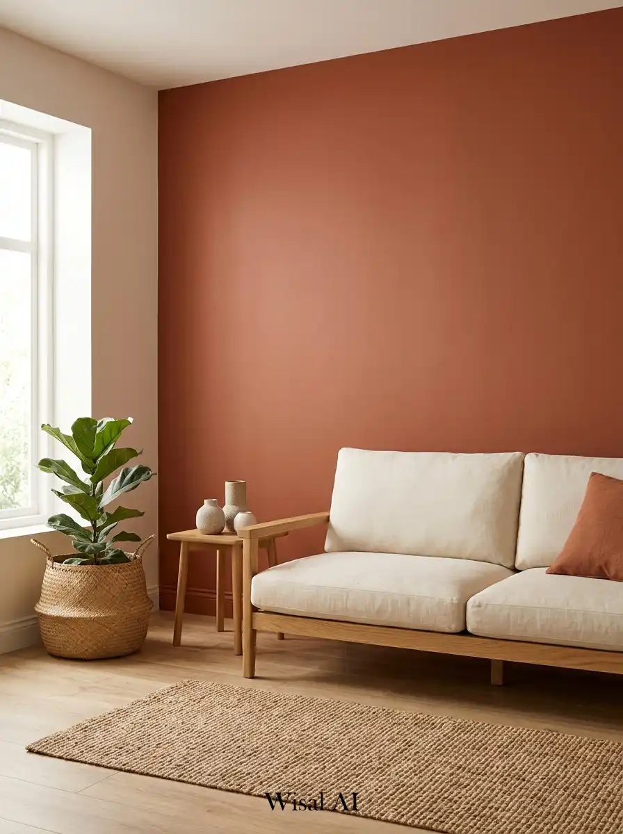 1. Terracotta Accent Wall Living Room Concept