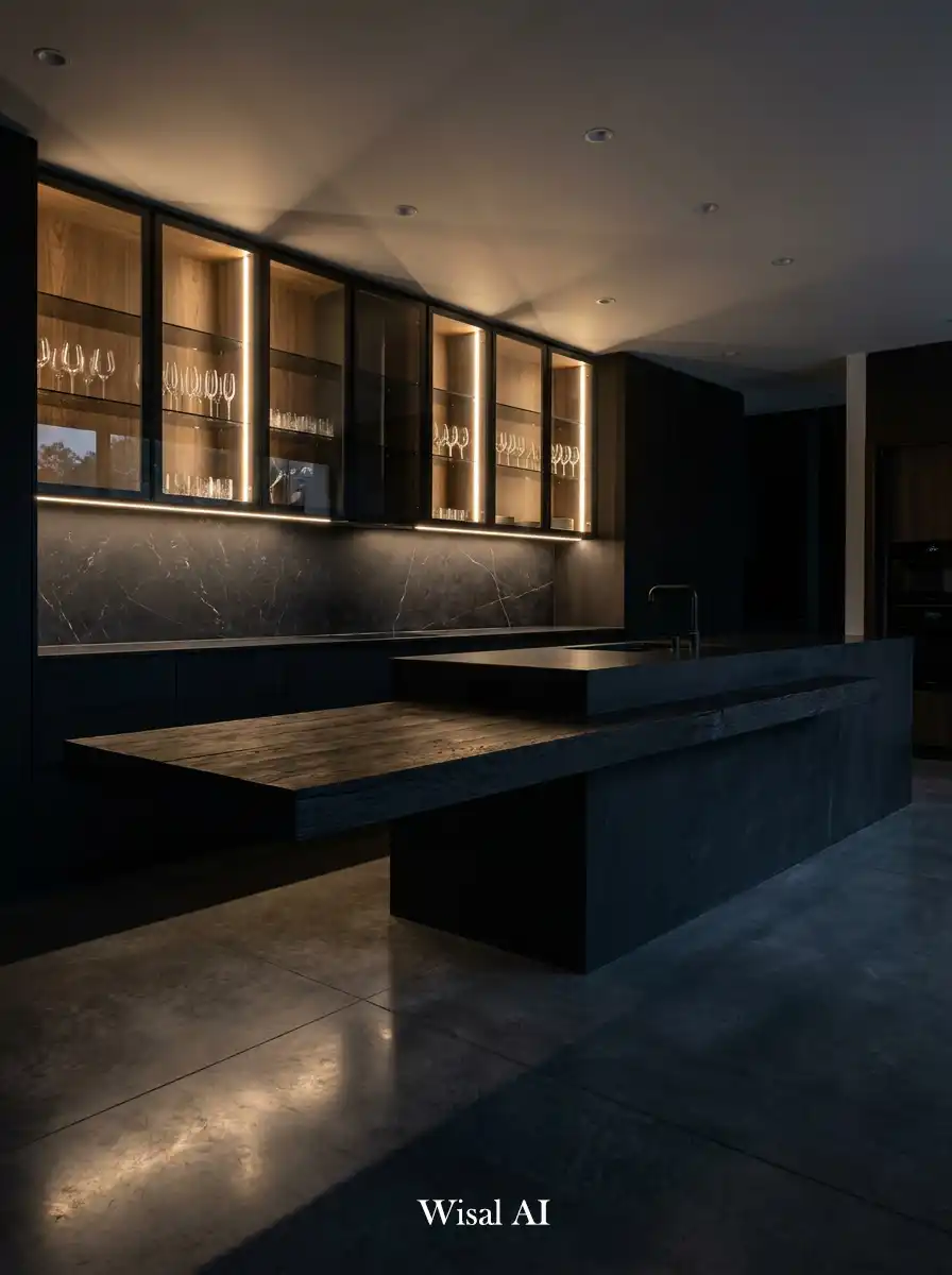 1. The Smoked Glass & Timber Integration Kitchen
