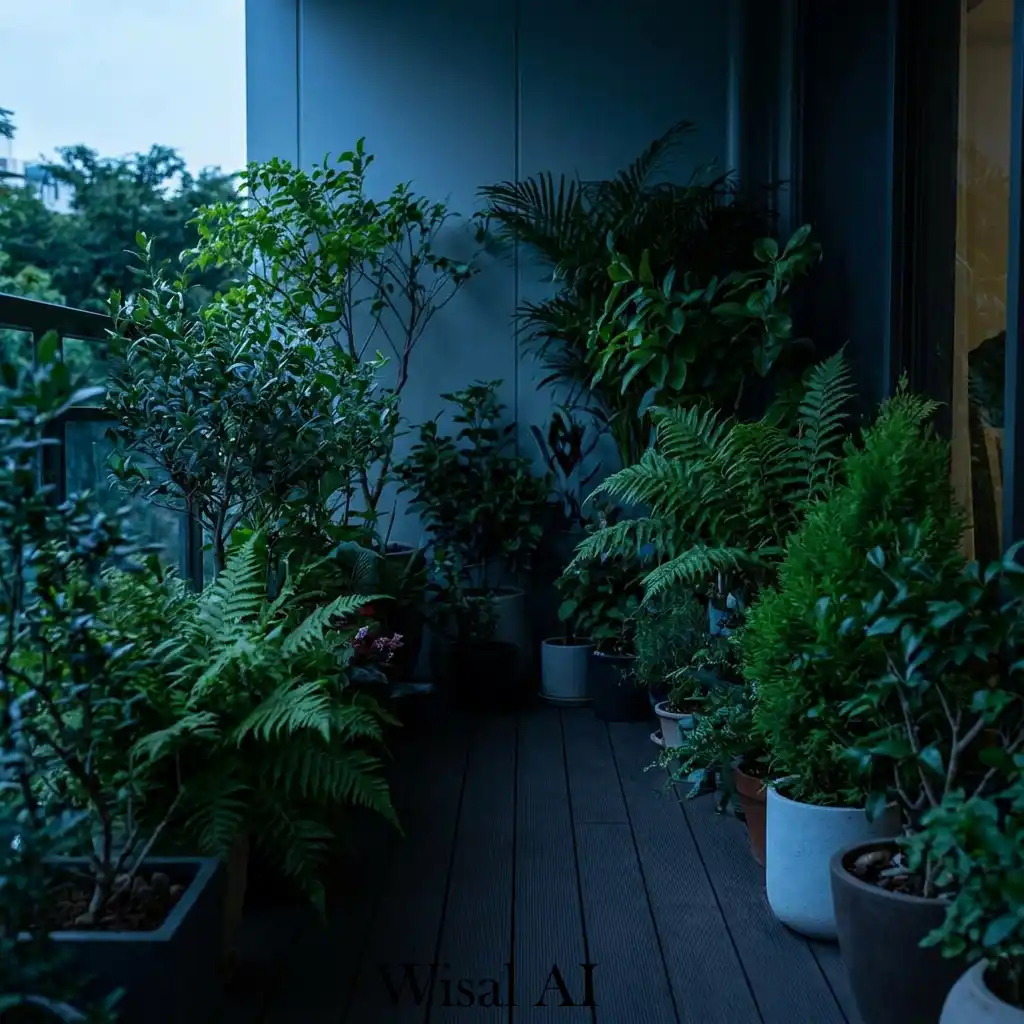 Cozy green balcony relaxation corner with comfortable seating