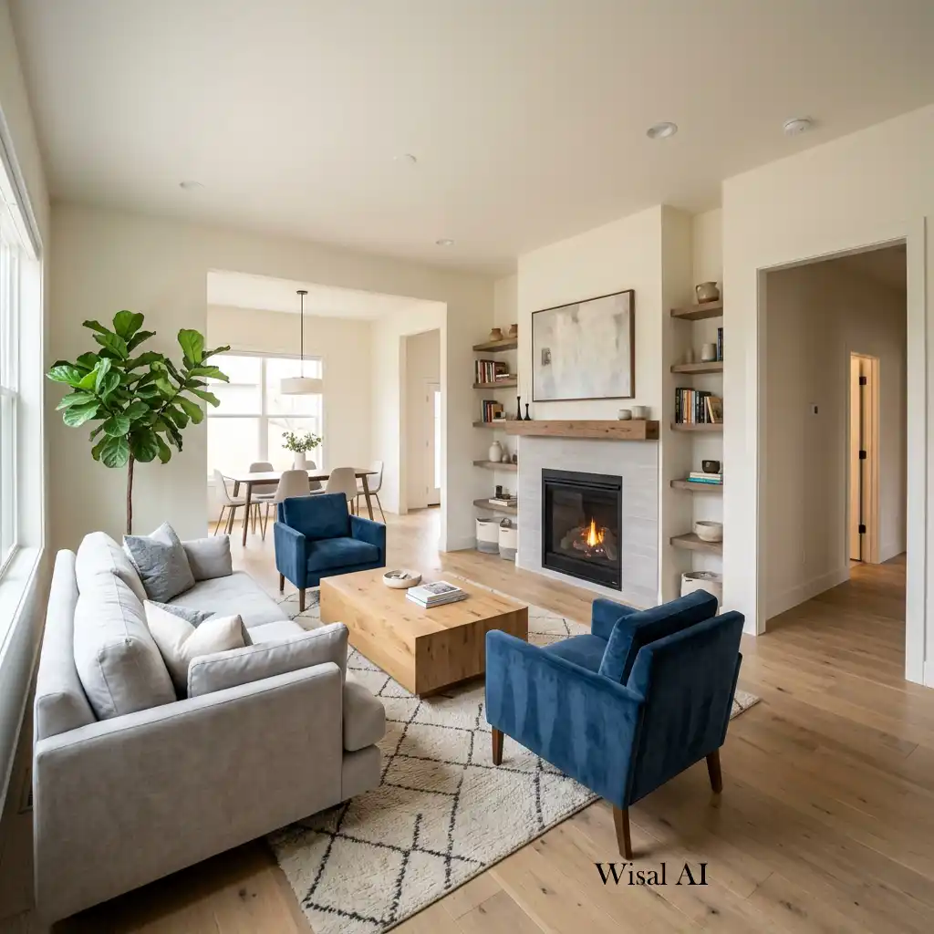 Beautifully arranged living room furniture creating an open and inviting layout.