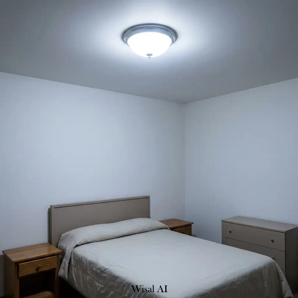 Modern bedroom illuminated with layered lighting including bedside lamps, wall sconces, and ambient lighting.