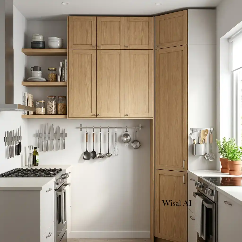 Kitchen with full-height cabinets and efficient vertical storage solutions.