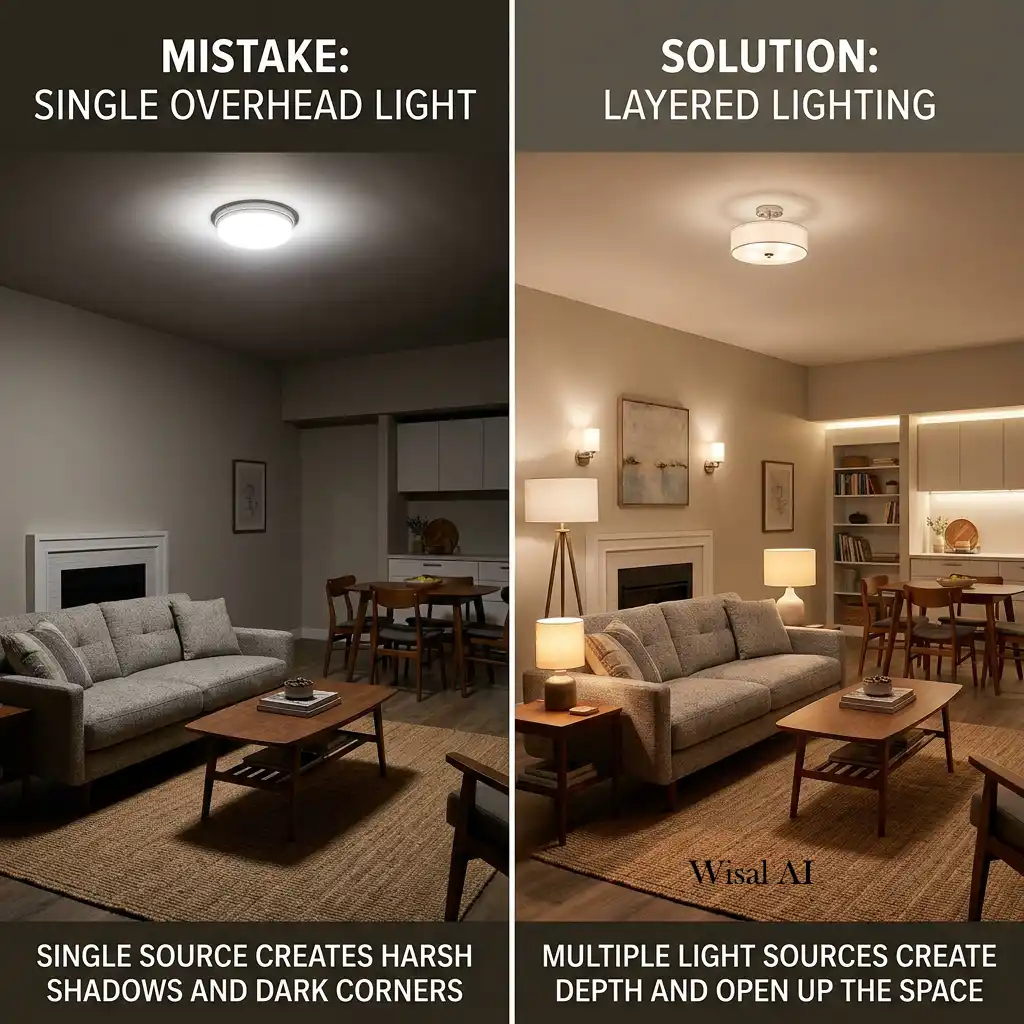 Luxury living room illuminated with layered lighting for warmth, depth, and visual openness.