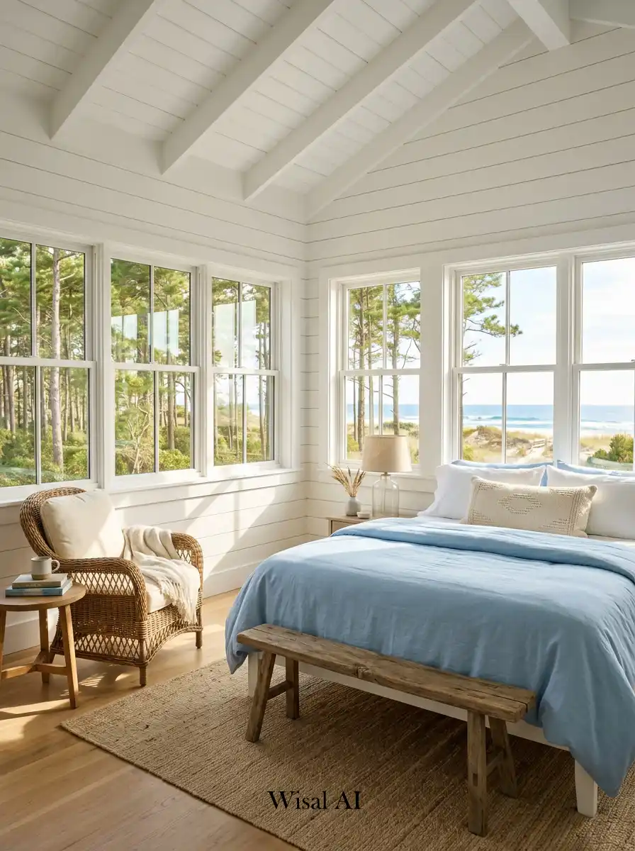 20.Sun-Drenched Panoramas: A Peaceful Coastal Cottage Bedroom