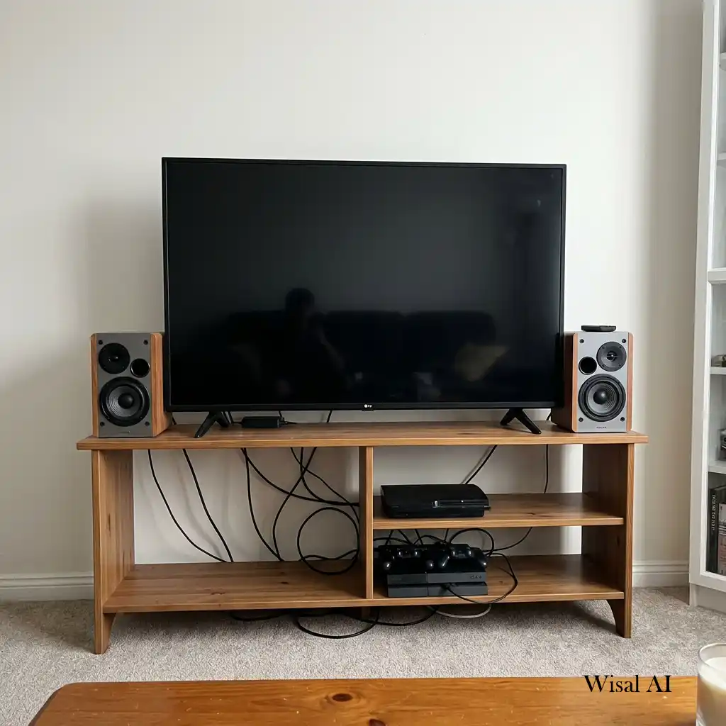 Luxury TV wall with hidden cable management and custom built-in cabinetry.