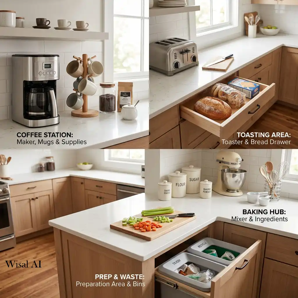 Functional kitchen with appliances arranged for everyday convenience.