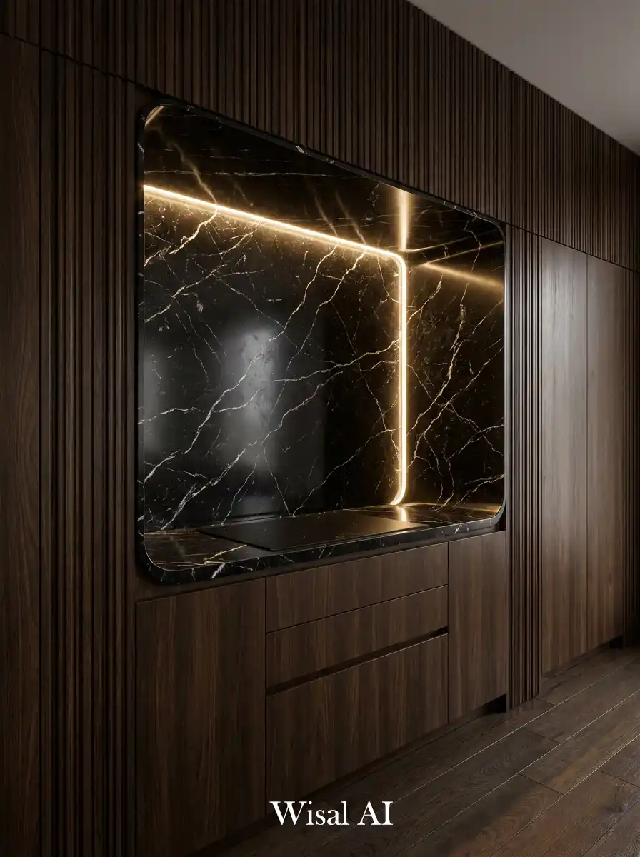 11. The Recessed Marble Alcove & Fluted Panel Kitchen