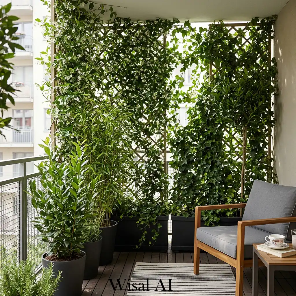Balcony privacy wall made with lush green plants