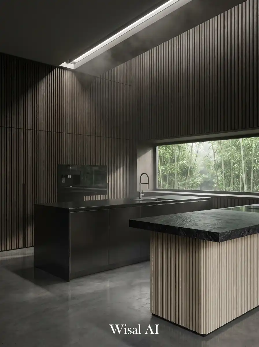 12. Industrial Japandi & Slatted Light Kitchen