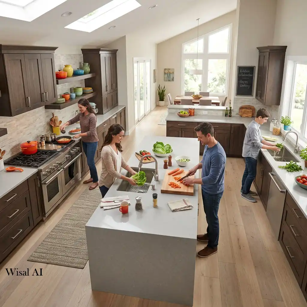 Family kitchen designed for multiple people cooking together.