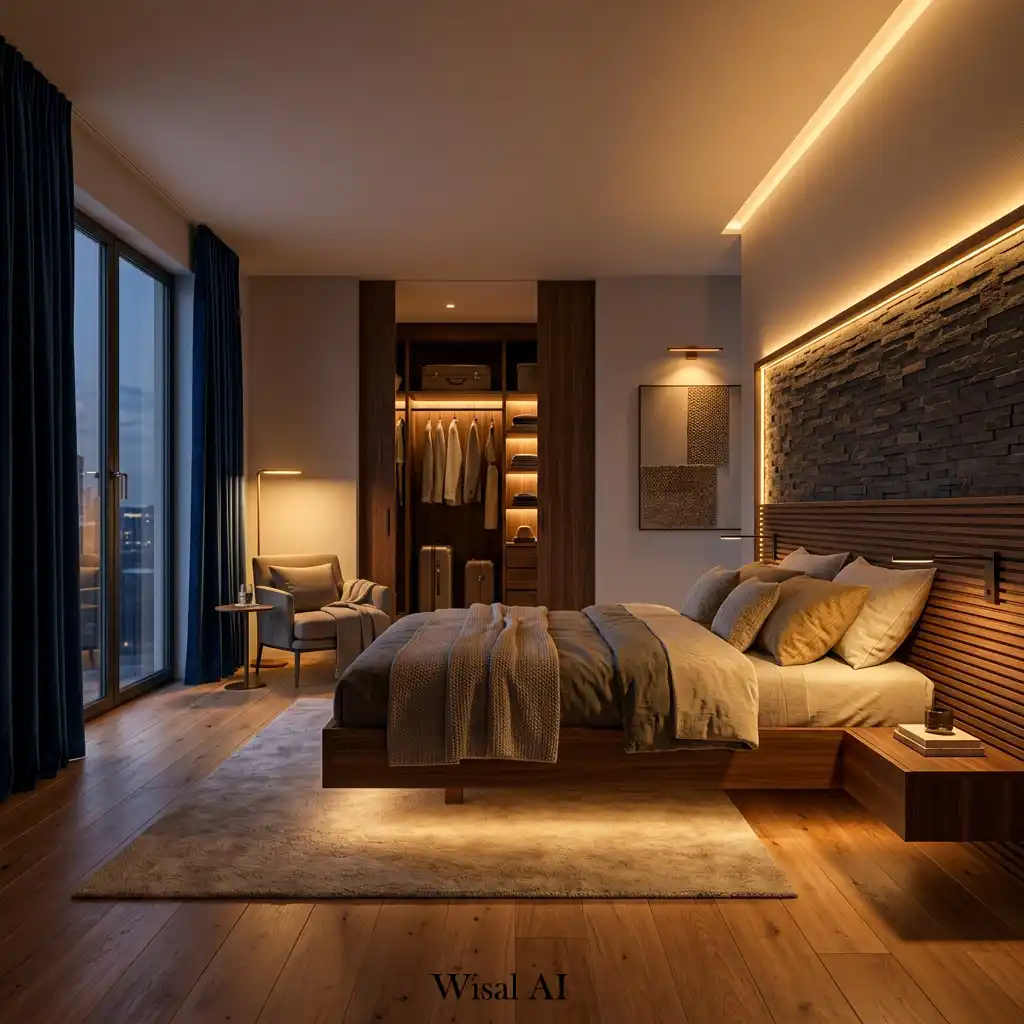 Warm ambient LED lighting creating a cozy bedroom atmosphere.