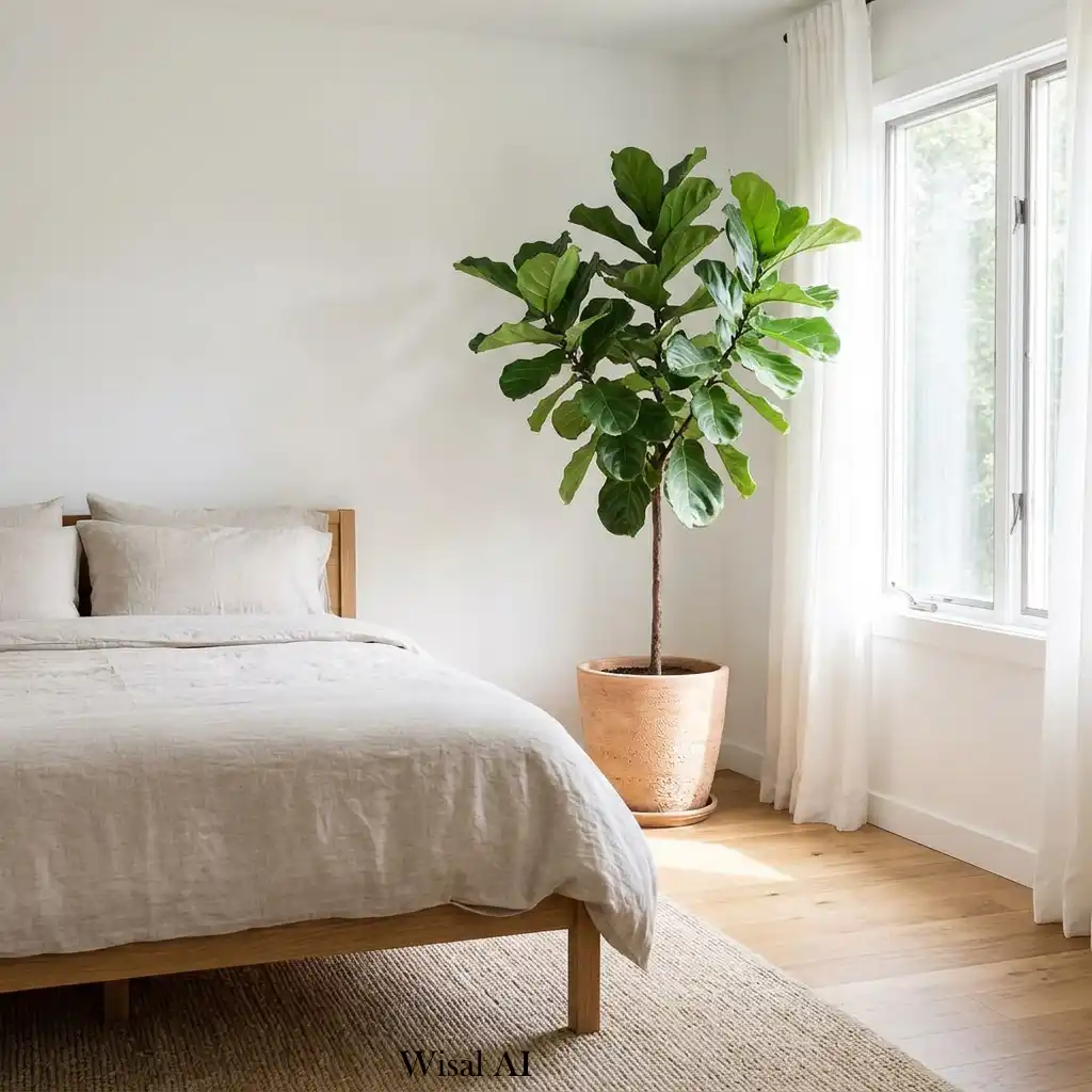 Peaceful bedroom enhanced with indoor plants bringing freshness, texture, and natural beauty.