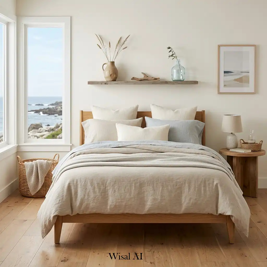 Coastal interior styled with handcrafted organic decorative accessories.
