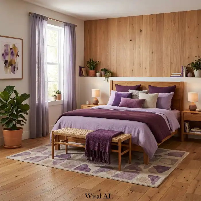 Modern purple bedroom with clean lines and contemporary minimalist design