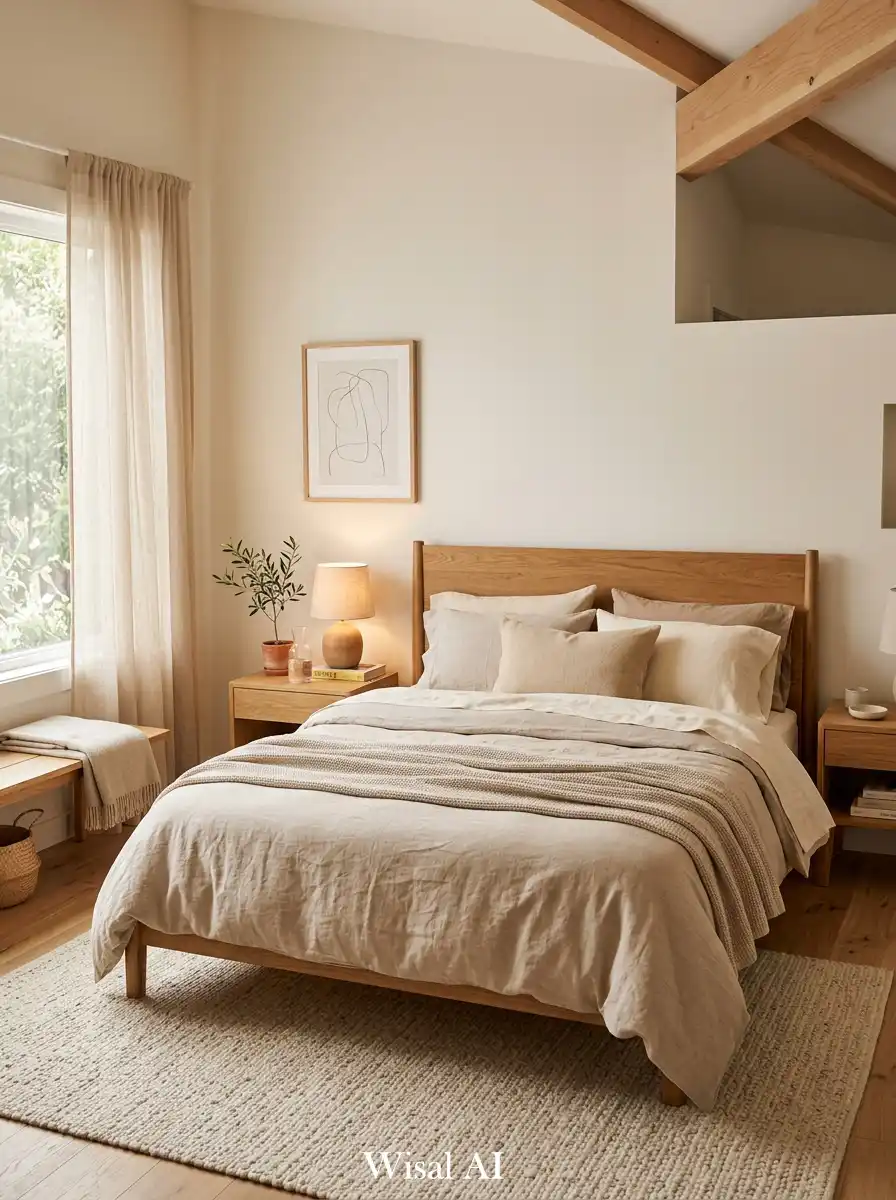 15. Neutral + Wood Balance Bedroom