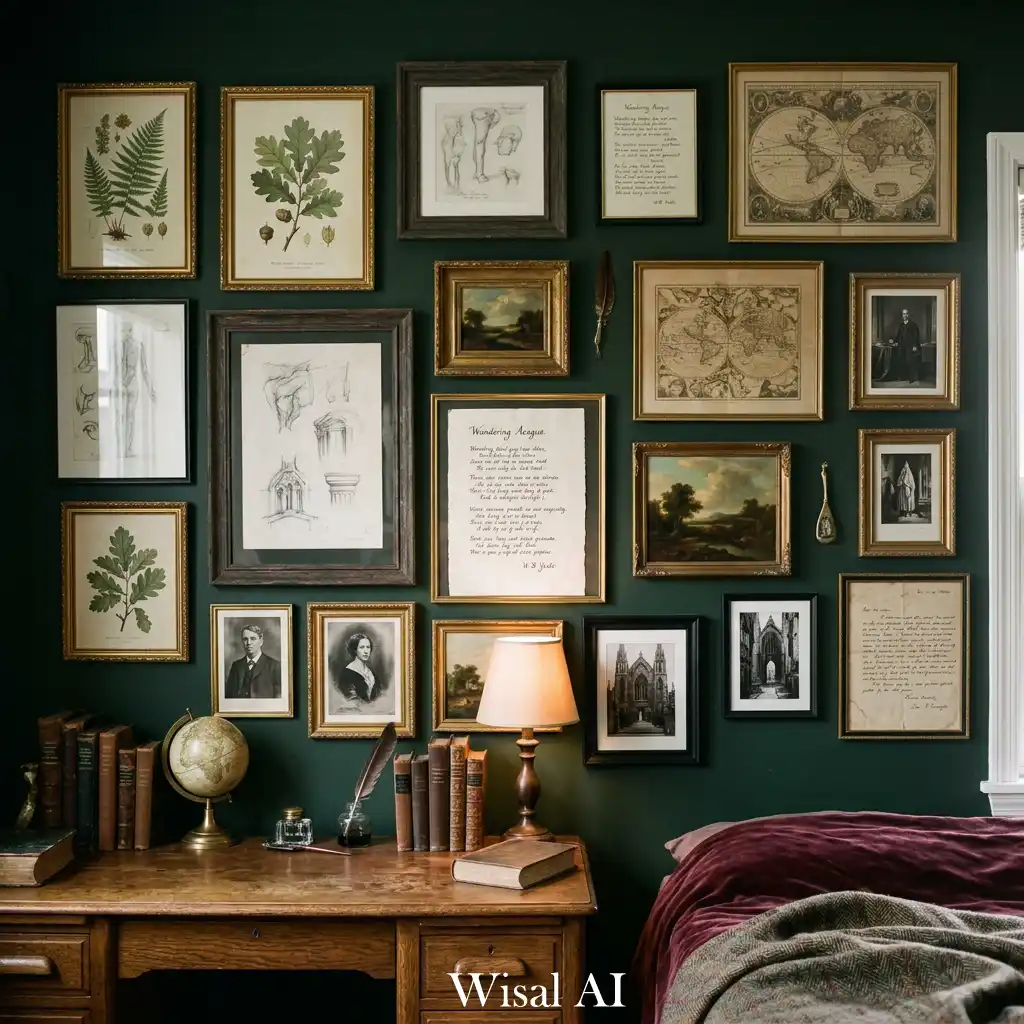 Sophisticated dark academia interior with candles and rich wood textures