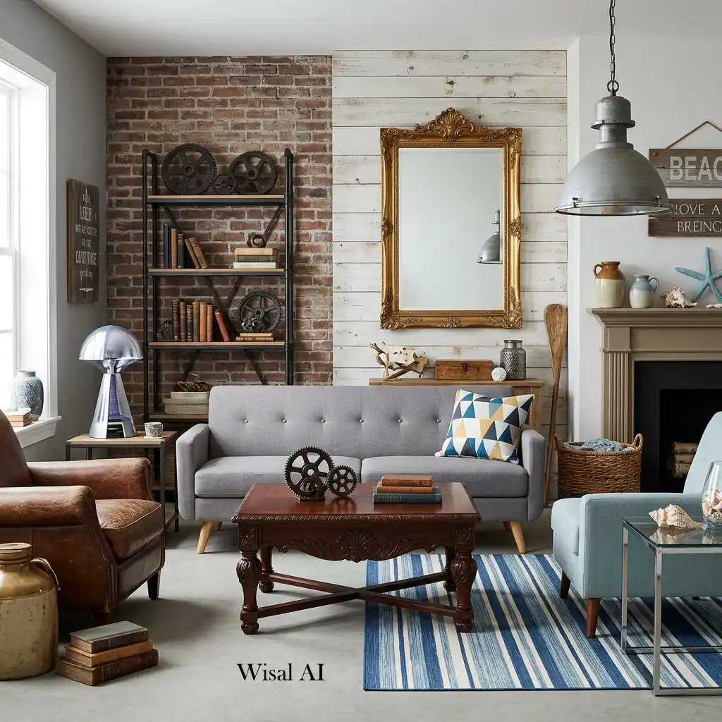 Beautiful home interior blending complementary design styles with a cohesive timeless aesthetic.