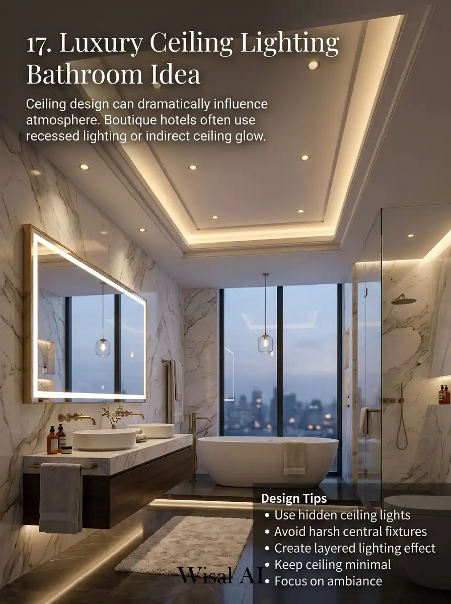 Luxury ceiling lighting bathroom with soft illumination and modern elegant atmosphere