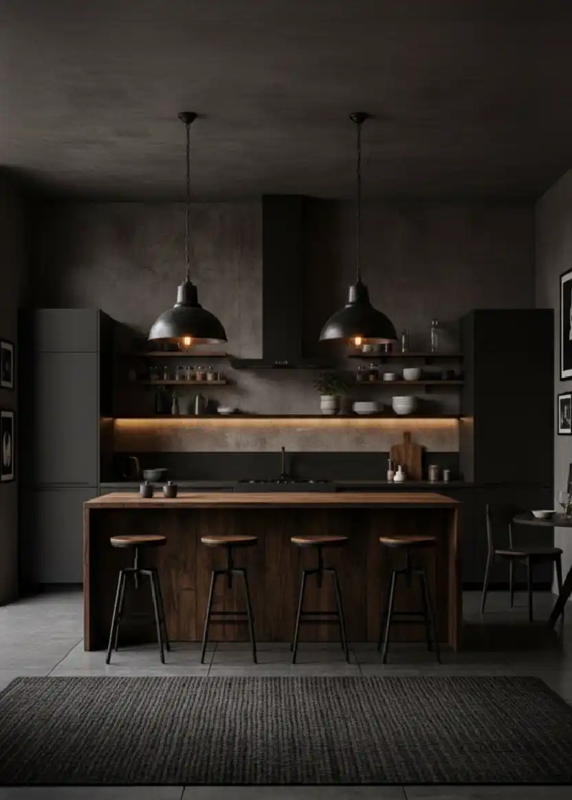 +20 Mastering the Shadows: Dark Industrial Kitchens That Define Modern Luxury Design