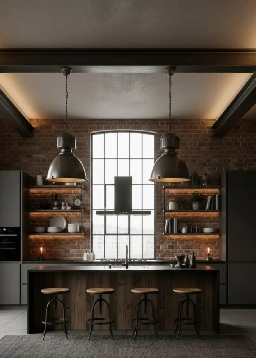 +20 Mastering the Shadows: Dark Industrial Kitchens That Define Modern Luxury Design