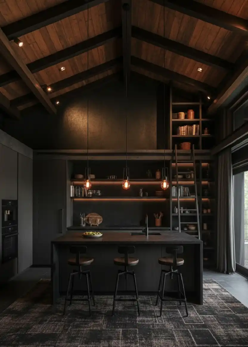 +20 Mastering the Shadows: Dark Industrial Kitchens That Define Modern Luxury Design