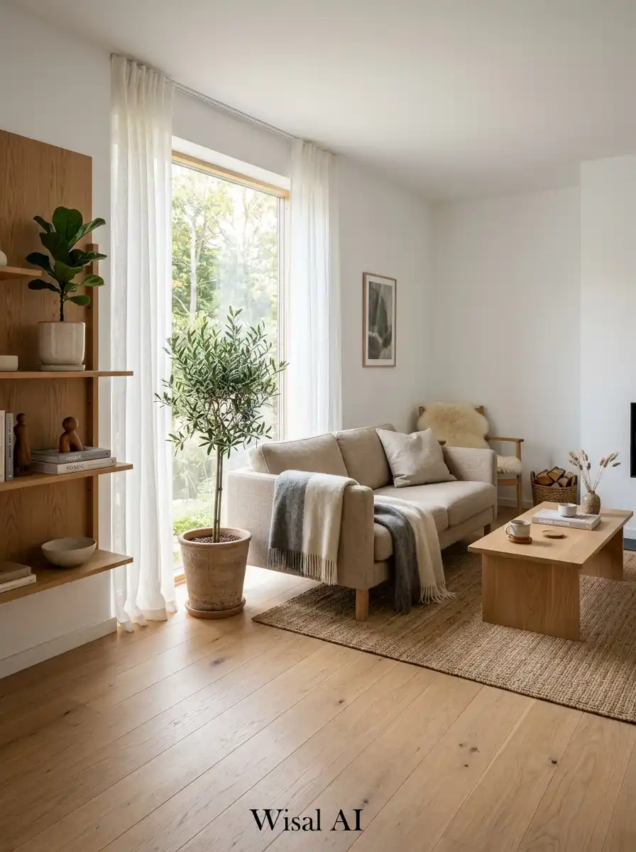 2. Natural Wood Scandinavian Living Room