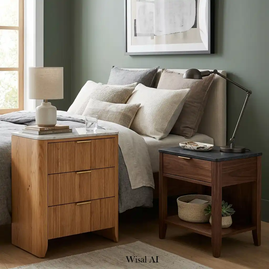 Designer-inspired bedroom with elegant modern nightstands adding style and functional storage.