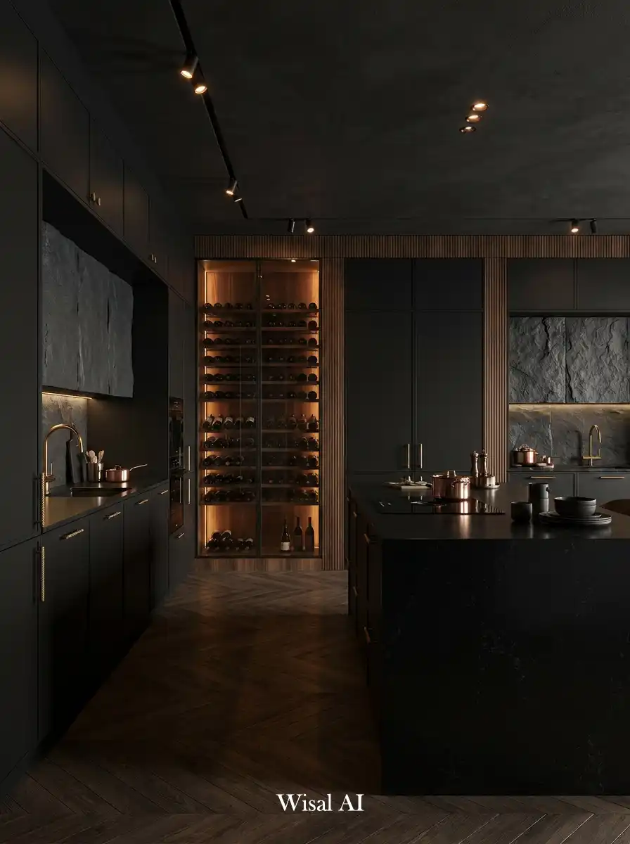 2. Textured Slate & Integrated Wine Sanctuary Kitchen