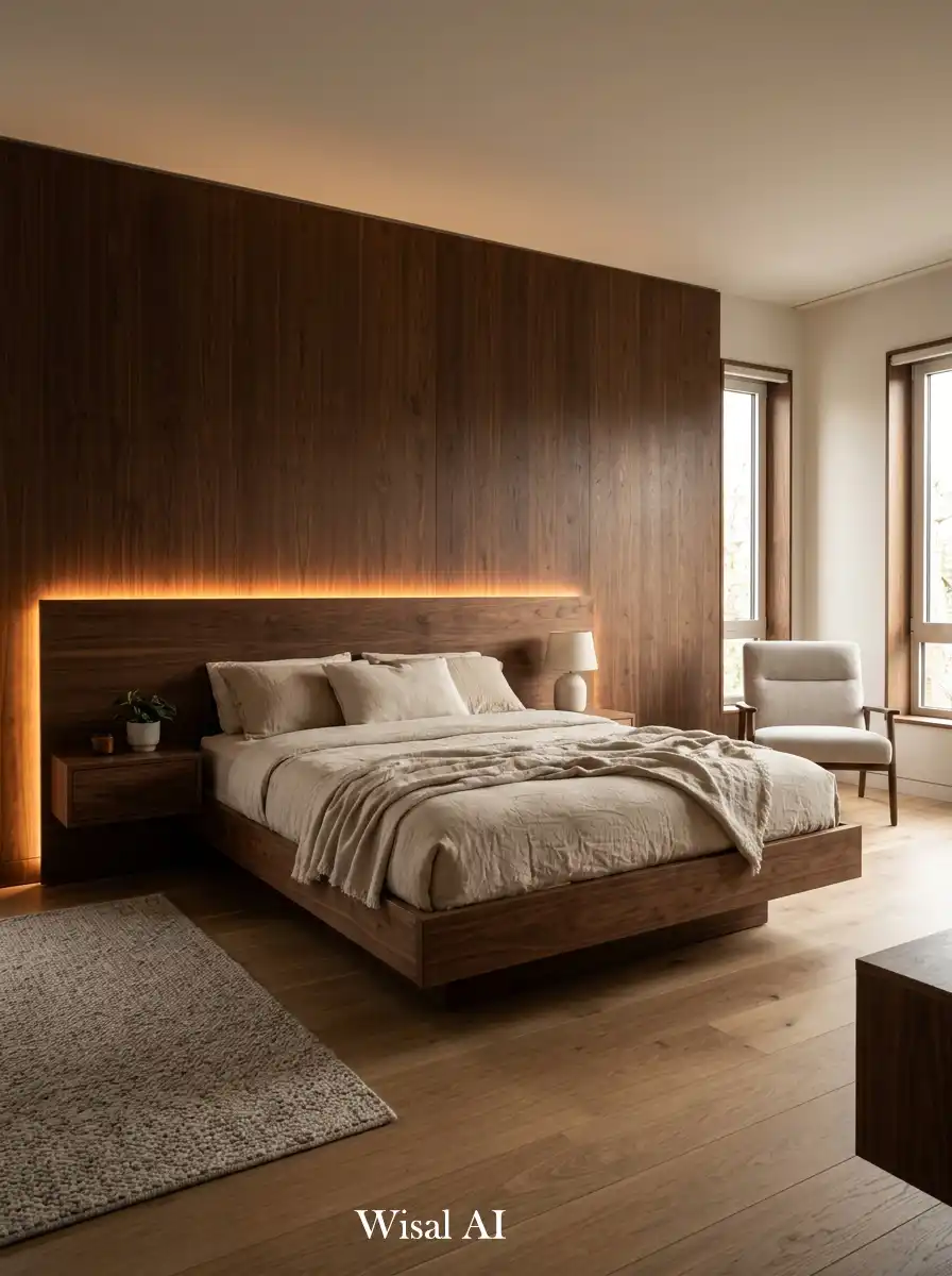 22. Warm Walnut Minimal Bedroom