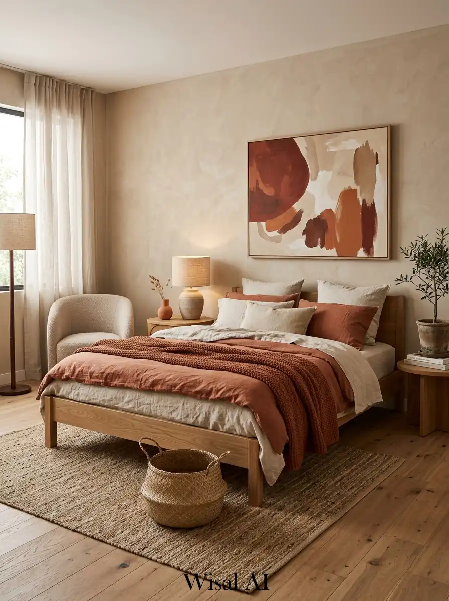22. Terracotta Bedroom Idea with Modern Organic Textures