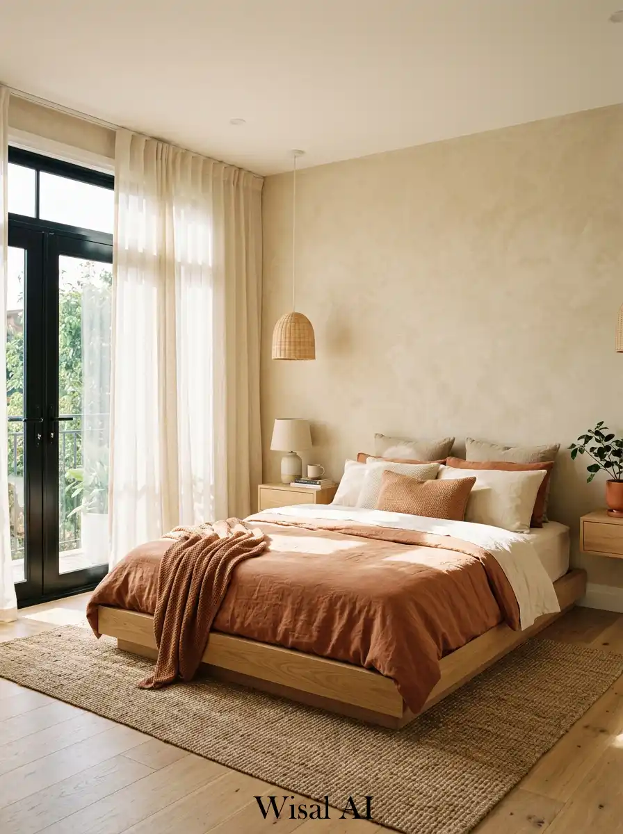 25. Terracotta Bedroom Idea with Soft Natural Light Flow