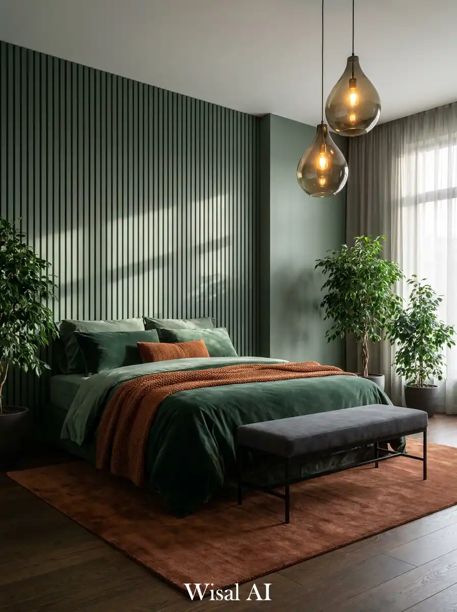 26.The Velvet Forest Sanctuary: Luxury Sage Green Bedroom