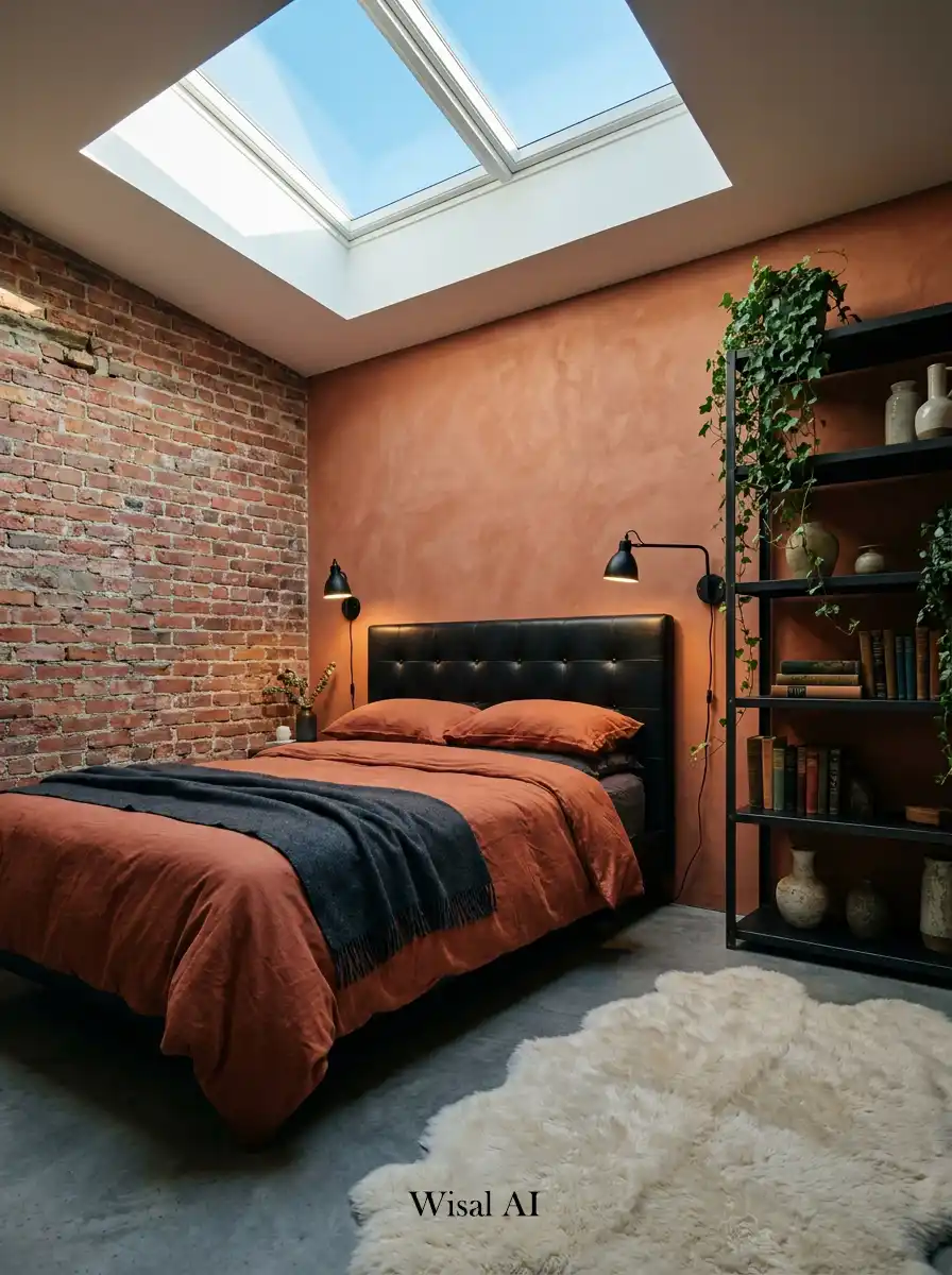 3. Industrial Rust & Brick  Terracotta Bedroom Idea