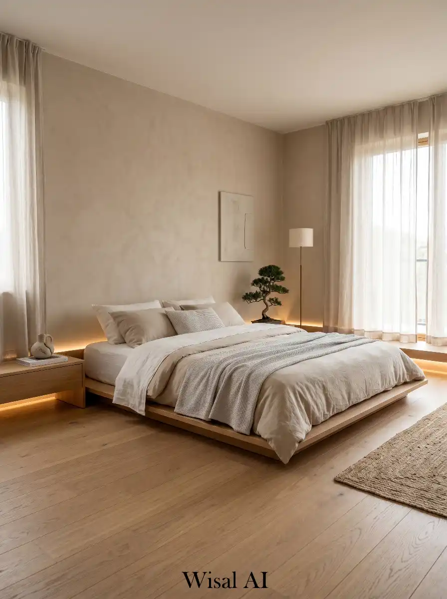 Japandi Bedroom with Low Floor Sleeping Concept