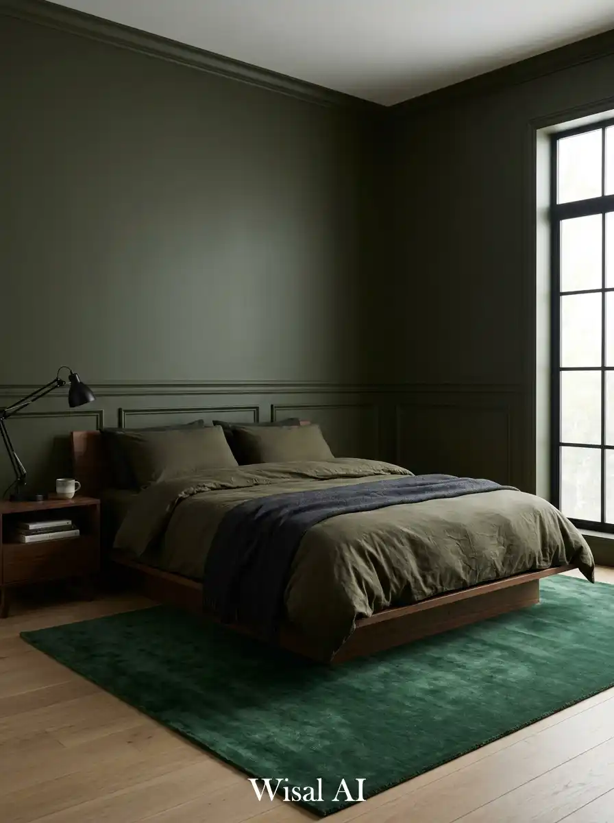 3. Minimalist Calm: A Clean Dark Olive Bedroom Idea