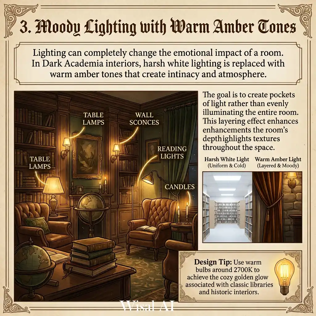 Moody bedroom with antique desk, classic books, and scholarly decor