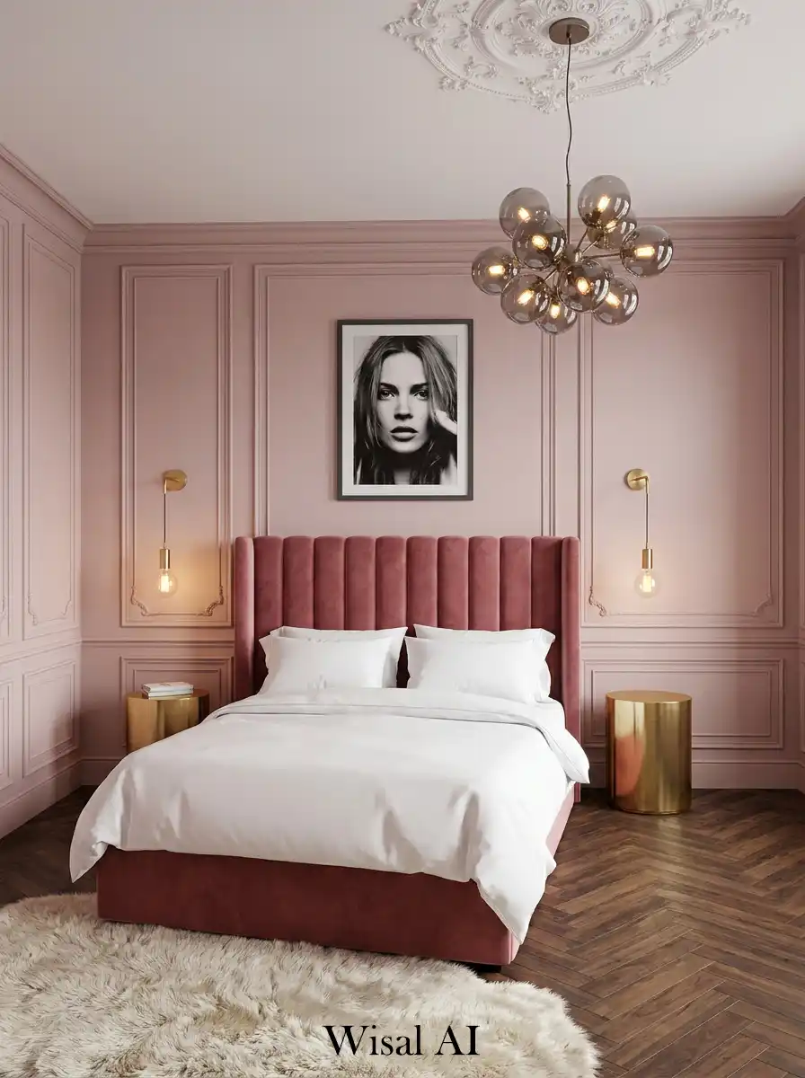 13. Parisian Chic: Elegant Dusty Pink Bedroom Idea
