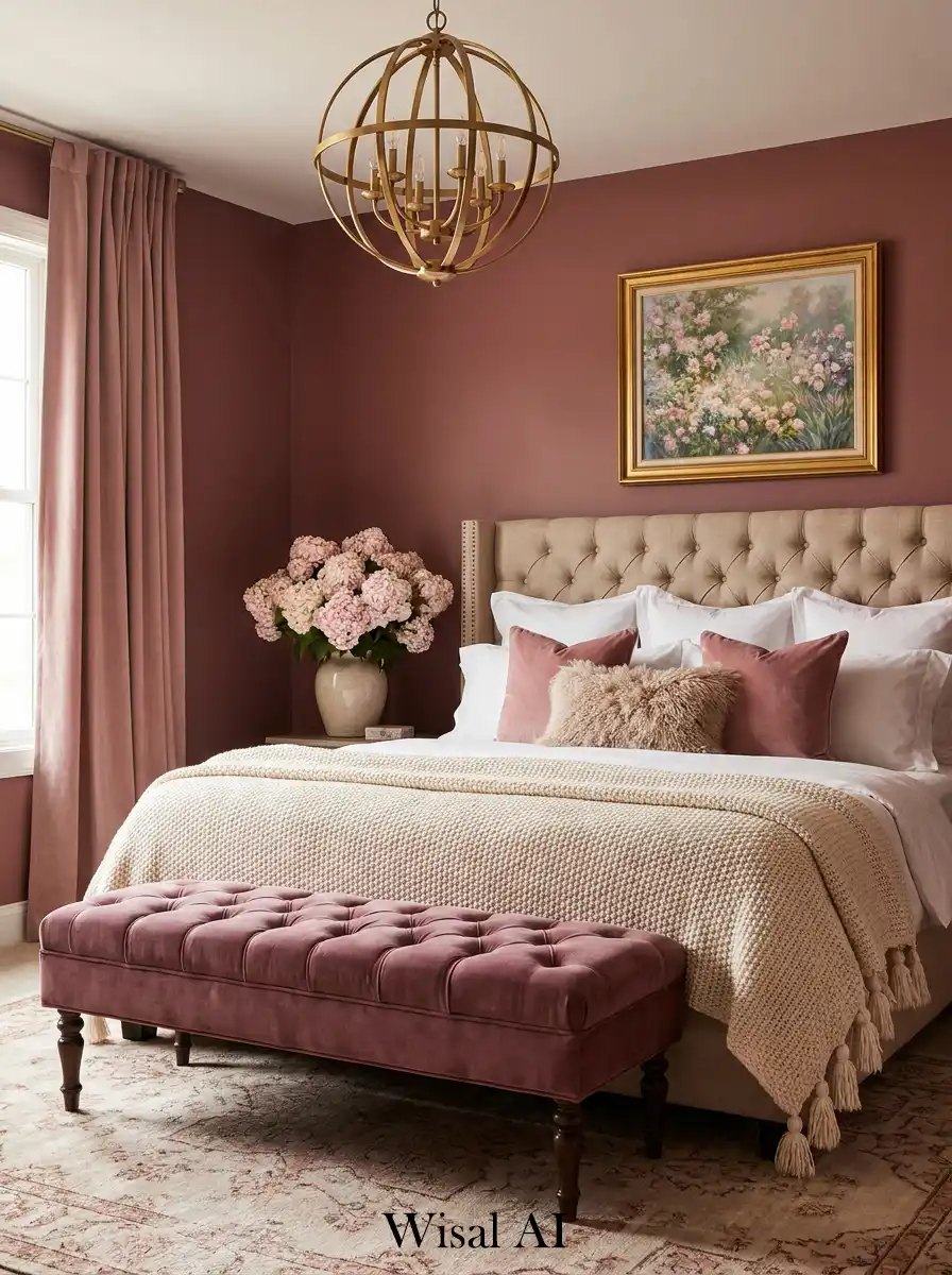 3. Romantic Textures: A Dusty Pink Bedroom Idea