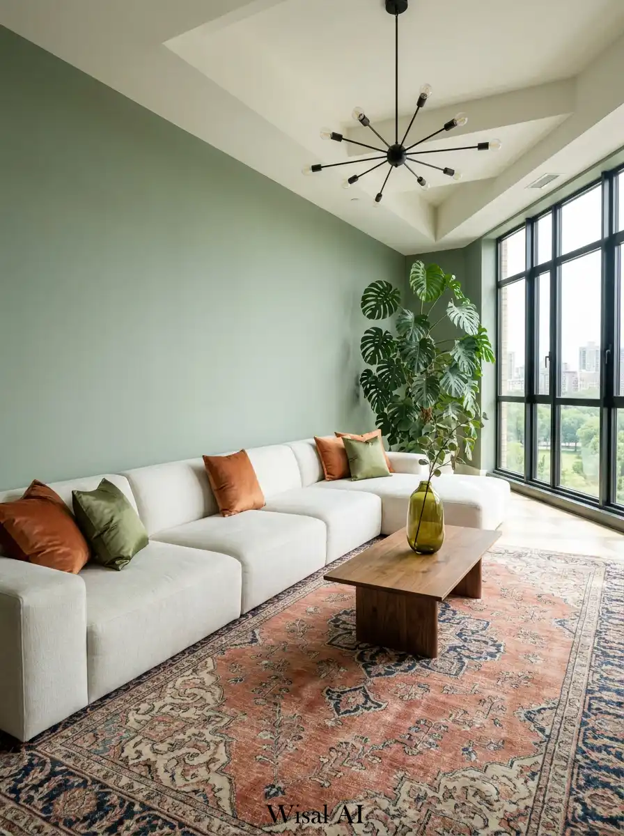 13. Terracotta Meets Sage: A Warm Living Room Evolution