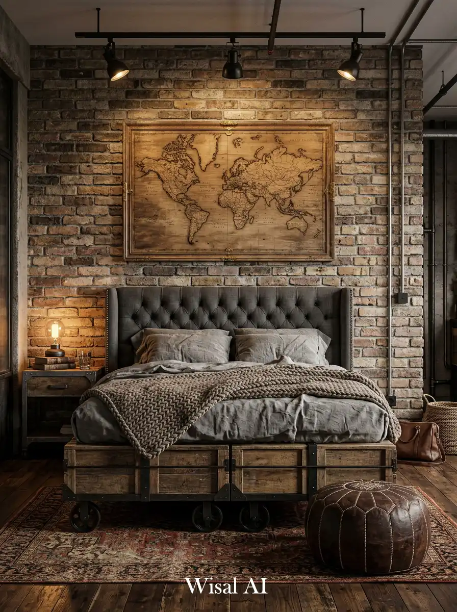 33. The Explorer’s Industrial Bedroom: Vintage Texture