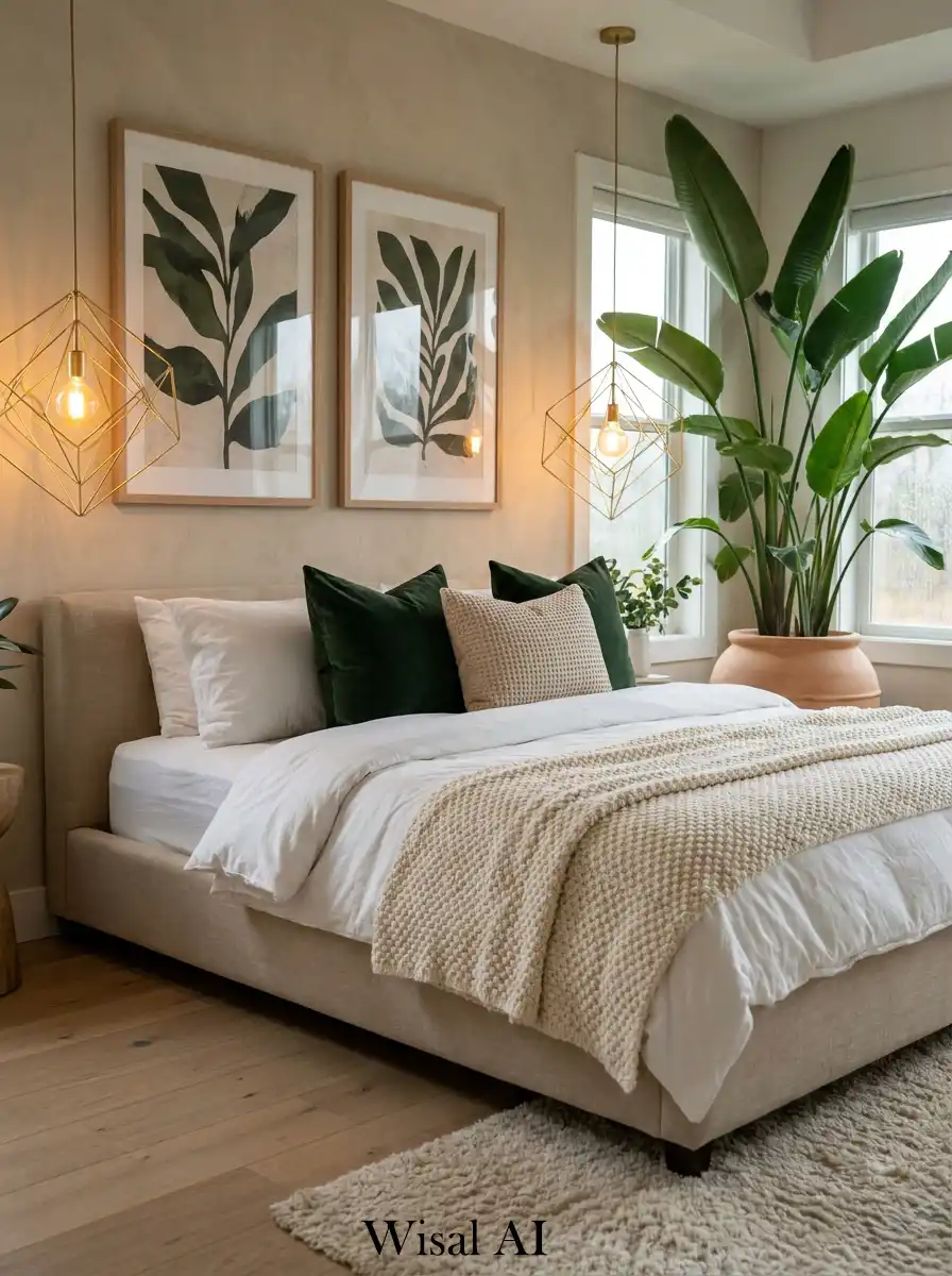 18.The Geometric Oasis with Organic Accents bedroom