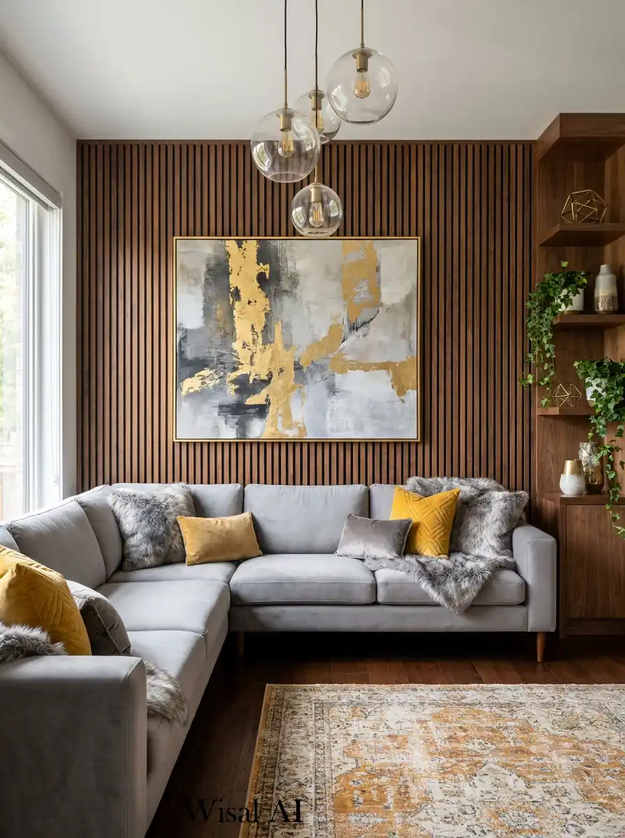 13.The Gilded Minimalist: Black and Wood Living Room