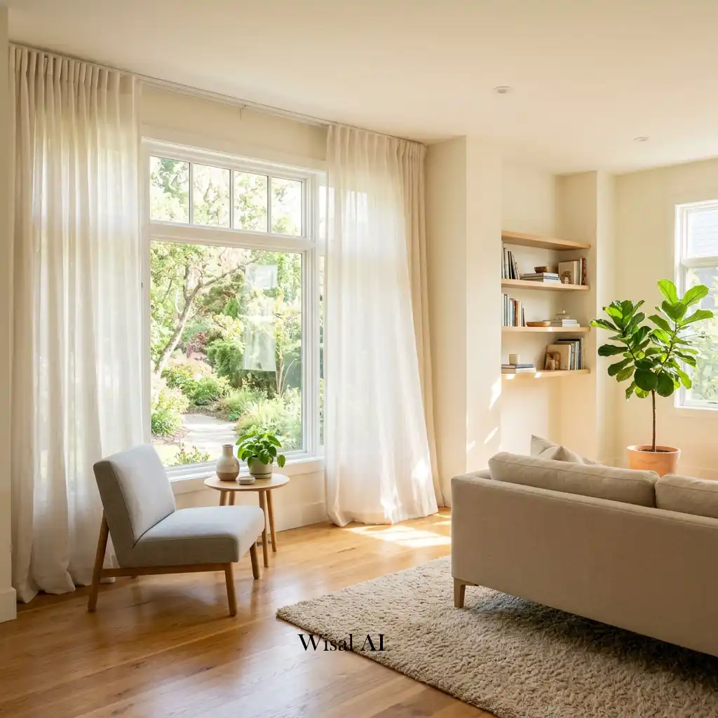 Bright home interior with large windows allowing abundant natural light into every room.