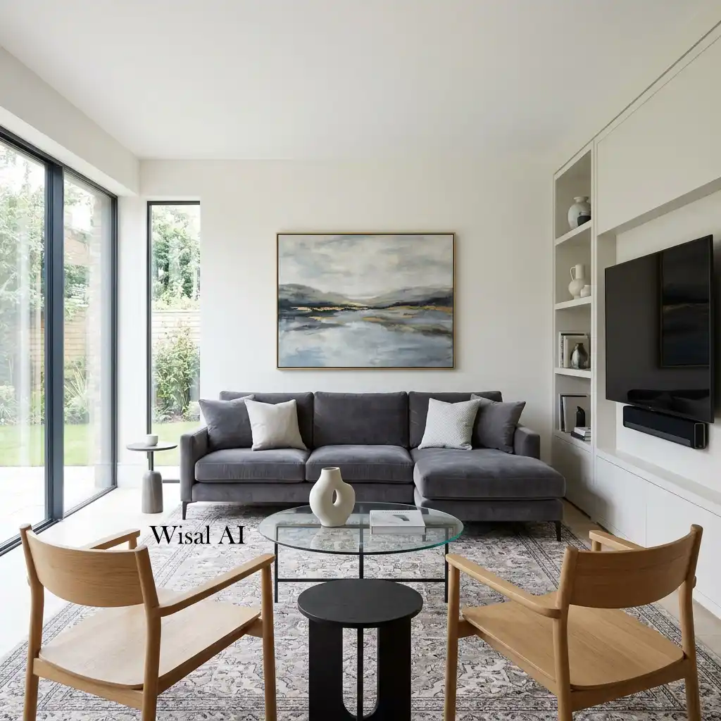 Contemporary living room featuring a fireplace as the central focal point.